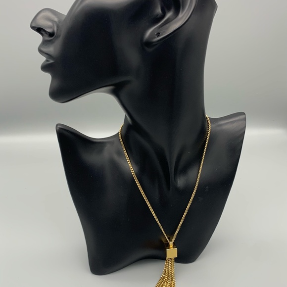 Vintage Monet gold tone necklace with box fringe pendant. Good condition. - Picture 2 of 3